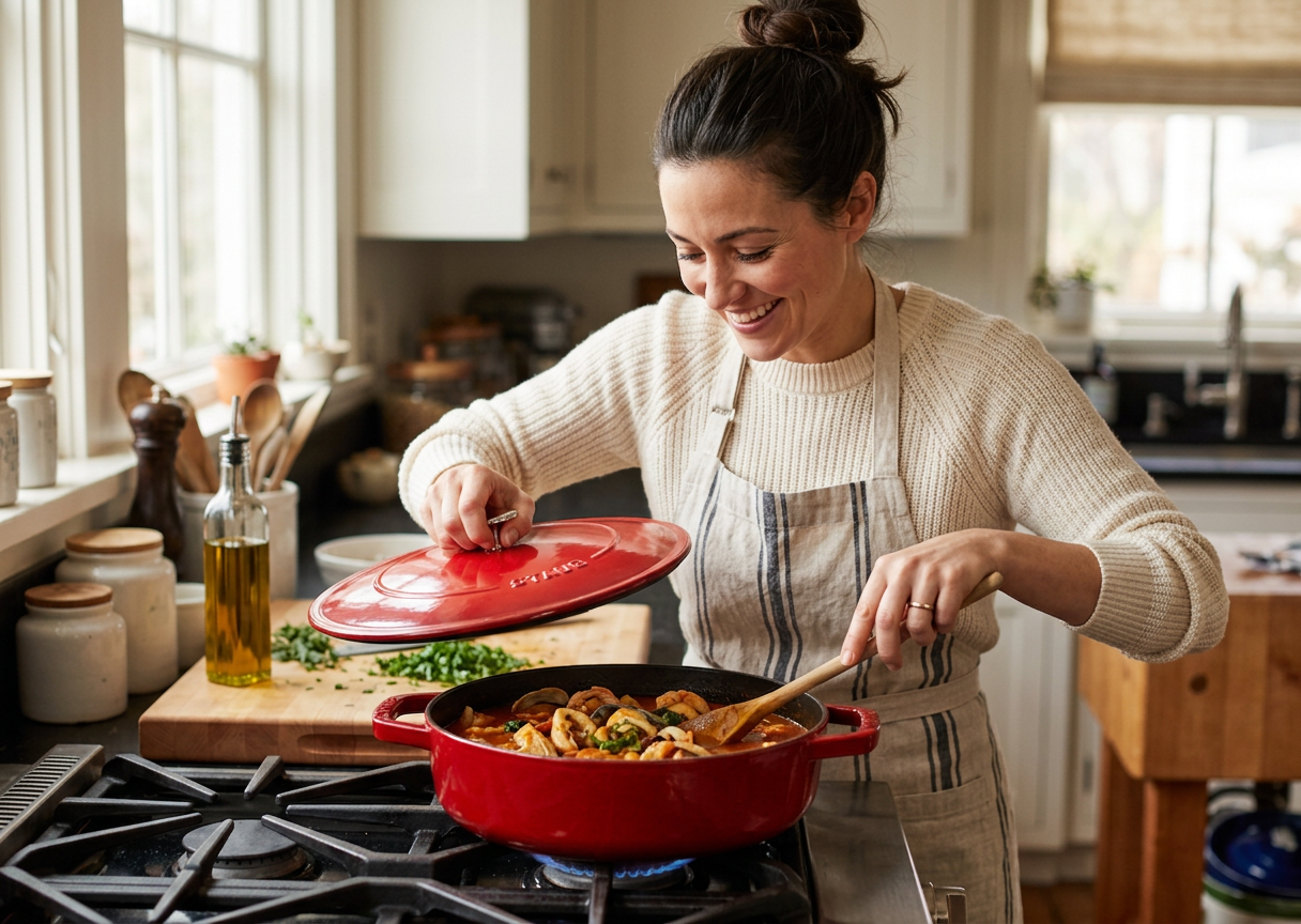 Cocotte en fonte émaillée Staub cerise — ustensile de cuisine premium